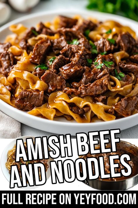 Amish Beef and Noodles - Yeyfood.com: Recipes, cooking tips, and kitchen hacks for home cooks of all levels Beef Chuck Pasta Recipes, Skillet Beef And Noodles, Stew Meat With Noodles, Beef And Noodles Recipe Stove Top, Beef Tips And Noodles Recipe, Leftover Beef Gravy Uses, Finely Diced Beef Recipes, Sirloin Steak And Noodles Recipes, What To Make With Beef Tips