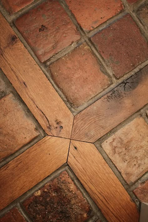 French Terracotta Wood Inlay - Vintage Elements French Terracotta, Brick Floor, Stone Floors, Deco Champetre, Terracotta Floor, Red Tiles, Brick Flooring, Terracotta Tiles, Wooden Floor