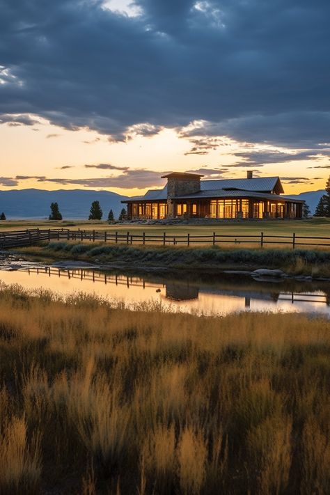 Horse Ranch House Aesthetic, Country Houses Ranch Outside, Big Ranch Style Homes, Ranch Core Aesthetic, House On Land Country Dream Homes, House Out In The Country, Lots Of Land House, Oklahoma Ranch House, Wyoming Houses Dream Homes