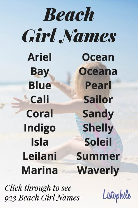 Beachy Girl Names, Beach Names Ideas, Beachy Names, Beach Names, Nature Girl Names, Exotic Names, Mermaid Names, Uncommon Baby Names, Sweet Baby Names