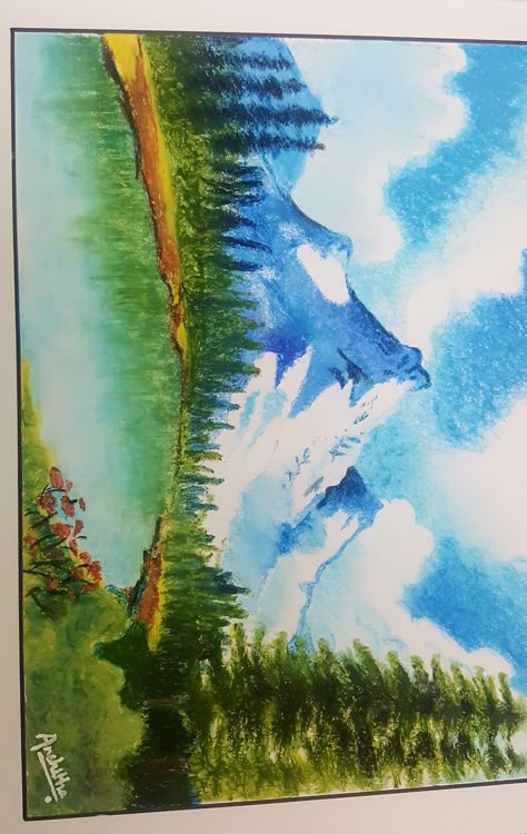 Scenery Pastel Drawing, Scenery Painting With Oil Pastel, Scenery With Oil Pastels, Oil Pastel Scenery Landscape Paintings, Oil Pastel Art Landscape Easy, Oil Pastel Art Nature, Landscape Paintings Oil Pastel, Landscape With Oil Pastels, Oil Pastels Scenery