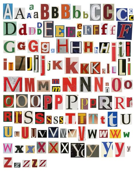 Colorful, newspaper, magazine alphabet. Colorful newspaper magazine alphabet, different size letters stock image Letter Collage, Newspaper Magazine, Film Journal, Font Ideas, Aesthetic Fonts, Collage Kit, Gcse Art, Journal Inspo, Fonts Alphabet