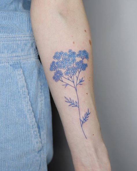 Yarrow Flower Tattoo Simple, Yarrow Flower Tattoo, Yarrow Flower, Birthday Tattoo, Small Tats, Wildflower Tattoo, Simple Tattoos, Small Tattoos, Flower Tattoo