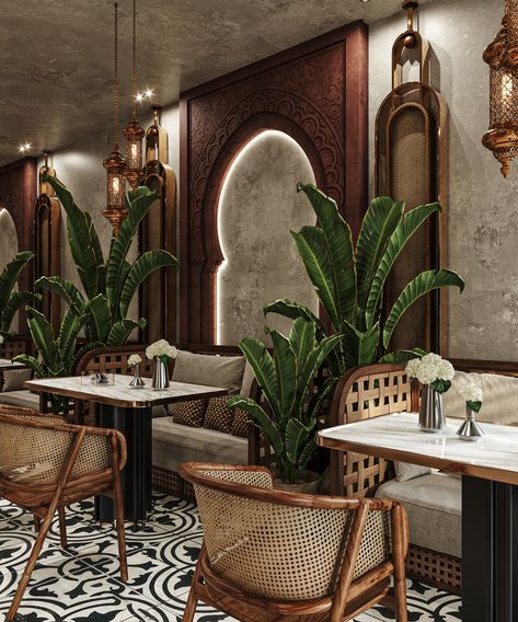 Cafe Style Interior, Traditional Style Restaurant Design, Pakistani Restaurant Interior Design, Moroccan Cafe Interiors, Modern African Restaurant Design, Nigerian Restaurant Interior, Indian Bar Design, Indian Restaurants Interior Design, Modern Indian Restaurant Design