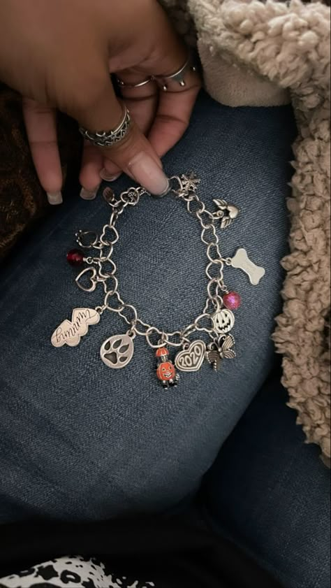 #Halloween charms #butterfly #rings Charms For Bracelets James Avery, Charm Bracelet On Wrist, James Avery Heart Bracelet, Charms For Charm Bracelets, Making Charm Bracelets, Diy Bracelet Charms, Homemade Charm Bracelets, James Avery Charm Bracelet Aesthetic, James Avery Aesthetic