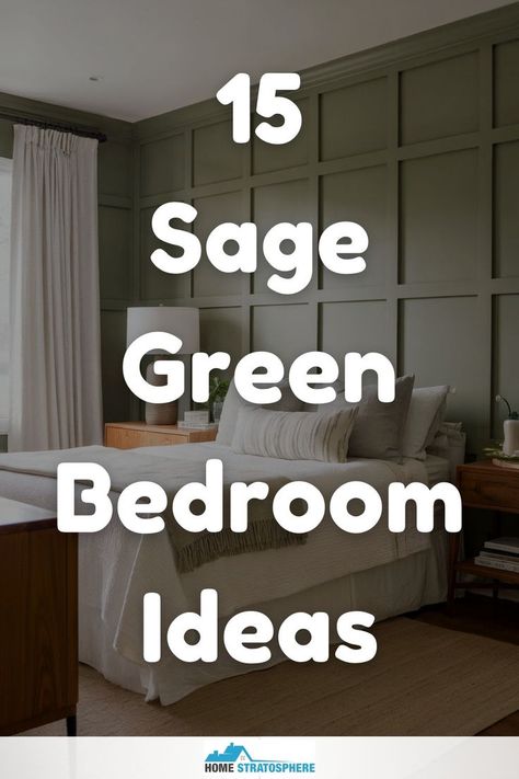 A stylish bedroom with sage green panel walls, offering inspiration for peaceful, nature-inspired decor. Green Bedroom With Grey Bed, Sage Green Bedroom Artwork, Bedrooms With Sage Green Bedding, Bedroom Decor With Green Walls, Green Guest Room Inspiration, Decor For Green Bedroom, Sage Green Accent Bedroom Wall, Willow Green Bedroom, Sage And Cream Bedroom Ideas