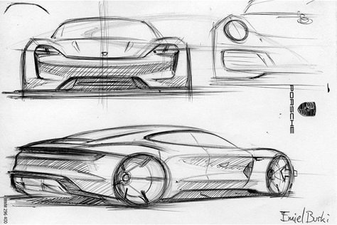 Porsche-Mission-E-Concept-Sketch-by-Emiel-Burki Porsche Mission E, Car Sketching, Mission E, Bike Sketch, Design Sketching, Porsche Taycan, Industrial Design Sketch, Cars Design, Car Design Sketch