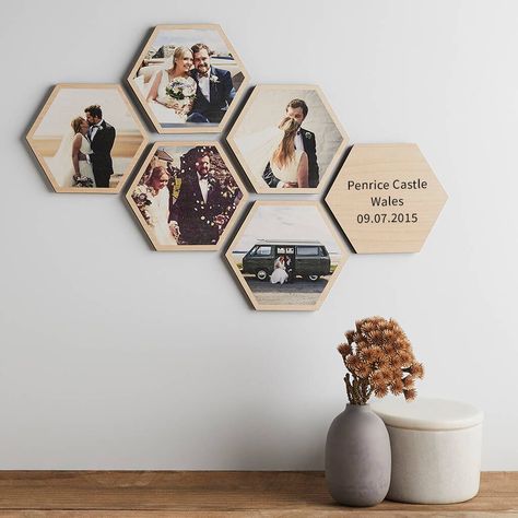 LaserCut Project Lab Hexagon Wall Art, Hexagon Photo, Photo Frame Ideas, Koti Diy, Hexagon Wall, Wall Art Display, Family Wall Decor, Deco Originale, Frame Ideas