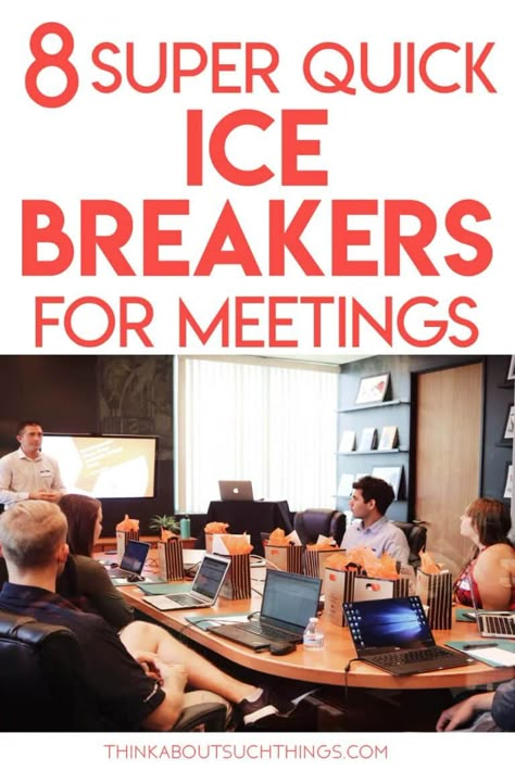 These super quick ice breakers for meetings are a great way to get your group energized and ready. Great for work, ministry, and classroom settings. Also, these meeting ice breakers need little no materials. Great for adults and teens. #teambuilding #leadership #churchministry #icebreakers #meeting #business Fun Zoom Meeting Ideas For Staff, Icebreakers For Work Meetings, Virtual Meeting Icebreakers, Fall Team Bonding Activities, Staff Meeting Activities, Virtual Team Building Activities For Coworkers, Fun Icebreakers For Adults, Office Ice Breakers Staff Meetings, Icebreaker Activities For Work