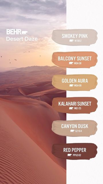 Behr Desert Colors, Desert Theme Paint Colors, Behr Canyon Dusk Painting, Southwest Desert Color Palette, Western Living Room Color Scheme, Kalahari Sunset Behr, Desert Home Paint Colors, Desert Bedroom Colors, Desert Aesthetic Decor Bedroom