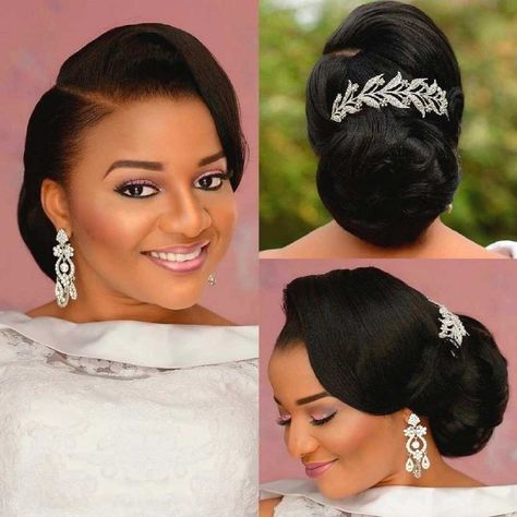 Nigerian Bridal Hairstyles, Nigerian Wedding Hairstyles, Low Bun Updo, Hair Brooch, Mother Of The Bride Hair, Hairdo Wedding, Curly Updo, Bun Updo, Simple Wedding Hairstyles