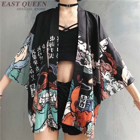 Tienda Online Kimonos mujer 2019 kimono japonés cardigan cosplay camisa blusa para mujeres japonés yukata mujer verano playa kimono FF1126 | AliExpress móvil Black Cotton Kimono For Festivals, Artistic Black Long Sleeve Outerwear, Black Long Sleeve Kimono For Tea Ceremony, Long Sleeve Black Kimono For Tea Ceremony, Black Long Sleeve Samurai Kimono, Loose Kimono, Chique Outfit, Island Outfit, Kawaii Shirts