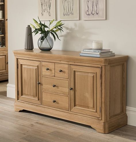 Union Rustic Gironda 155cm Wide 4 Drawer Sideboard | Wayfair.co.uk Oak Furniture Living Room, Solid Oak Coffee Table, Server Cabinet, Sideboards Living Room, Coffee Table With Drawers, Casa Country, Large Sideboard, Side Board, Interior Design Themes