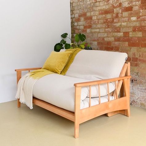 Futon Company Croft Birch Double Sofa Bed Futon Sofa Bed Guest Room, The Futon Company, Small Sofa Bed Space Savers, Futons In Living Room, Diy Futon, Small Studio Apartment Decorating, Futon Bedroom, Wood Mid Century, Rest And Recharge