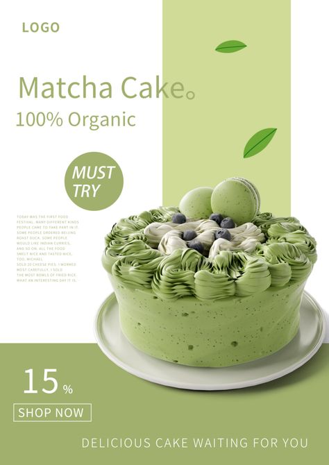 Green Gourmet Tea Cake Poster#pikbest#Templates#Poster Gourmet Cakes Design, Sweets Poster Design, Sweet Poster Design, Food Product Poster Design, Product Poster Ideas, Cake Poster Advertising, Cake Poster Background, Cake Advertising Poster, Food Posters Design