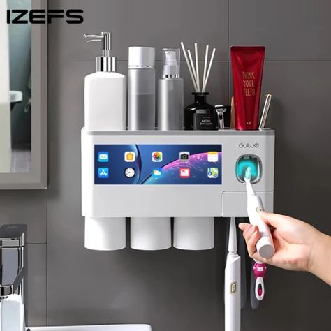 Wall-mounted Toothbrush Holder Toothpaste Squeezer For Home Restroom Storage Rack Auto Toothpaste Dispenser Bathroom Accessories _ - AliExpress Mobile Wall Mounted Toothbrush Holder, Toothbrush Holder Wall, Toothbrush And Toothpaste Holder, Toothpaste Squeezer, Toothpaste Holder, Toothbrush Toothpaste, Bathroom Accessories Sets, Toothpaste Dispenser, Mouthwash