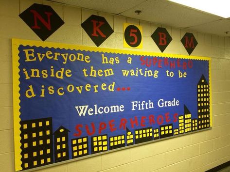 Back to School Bulletin Boards | Lisakingcounselor.com Hero Bulletin Board, Superhero School Theme, Superhero Bulletin Boards, Hero Classroom Theme, Superhero Classroom Decorations, Superhero School, Superhero Classroom Theme, School Hallway, Bored Teachers