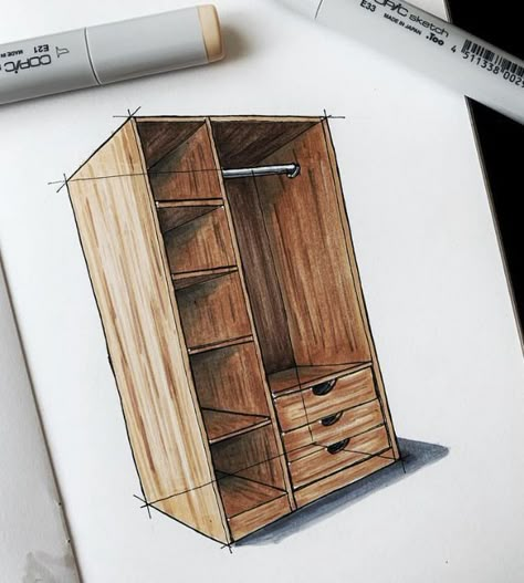 Wardrobe Wooden Design, Wardrobe Sketch Drawing, Wardrobe Wood Design, Wood Texture Sketch, Wood Rendering, Wardrobe Sketch, Buildings Sketch Architecture, Furniture Sketches, Furniture Details Drawing