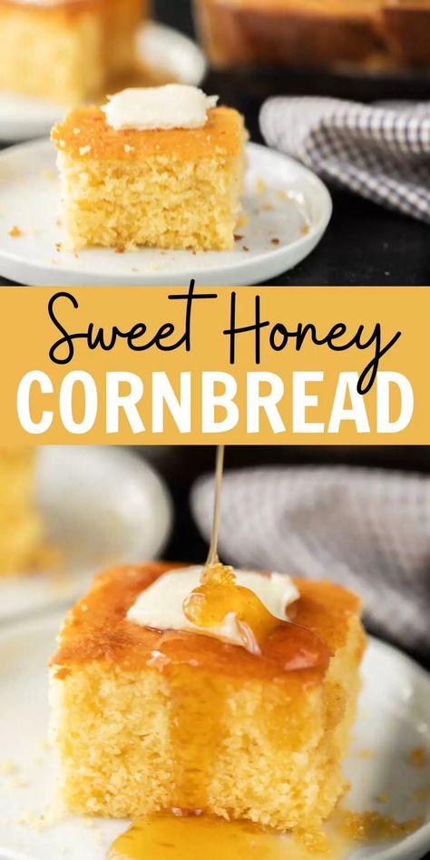 Buttery Cornbread Recipe, Baked Creamed Corn Casserole, Buttery Cornbread, Southern Cornbread Recipe, Easy Cornbread Recipe, Best Cornbread Recipe, Cream Corn Casserole, Honey Butter Recipe, Cornbread Recipe Sweet