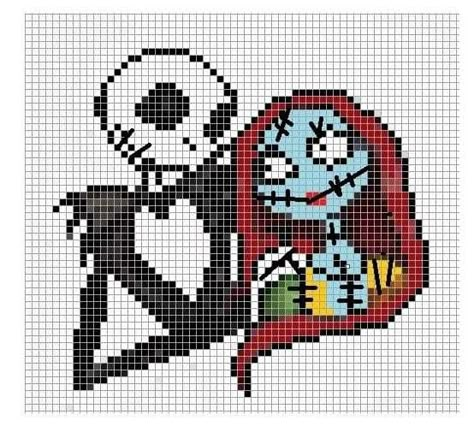 Nightmare Before Christmas Pixel Art Grid, Tim Burton Cross Stitch, Jack And Sally Cross Stitch, Nightmare Before Christmas Cross Stitch, Cross Stitch Skull, Piskel Art, Graph Paper Drawings, Graph Crochet, Halloween Cross Stitch Patterns