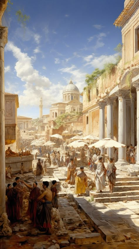 Old Roman Paintings, Roman Era Aesthetic, Old Greek Aesthetic, Ancient Rome Architecture, Ancient Rome Aesthetic, Old Rome, Rome Painting, Roman Painting, Rome Architecture