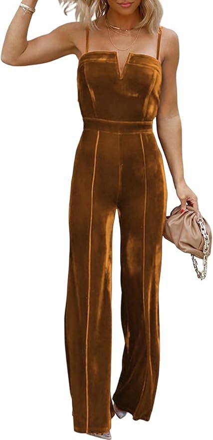 Amazon.com: BLENCOT Sleeveless Velvet Jumpsuits For Women V Neck Spaghetti Straps Wide Leg Long Pants Dressy Rompers Winter Overalls S-XL : Clothing, Shoes & Jewelry Velvet Jumpsuits For Women, Formal Jumpsuits For Women, Suede Jumpsuit, Winter Overalls, Classic Bridesmaids Dresses, Formal Jumpsuits, Wide Leg Jumpsuits, Women's Jumpsuit, Beautiful Jumpsuits