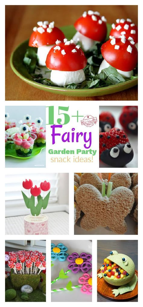 Snacks For Fairy Party, Enchanted Fairy Garden Party Food, Healthy Fairy Party Food, Enchanted Forest Party Snacks, Fairy Snack Ideas, Fairy Lunch Ideas, Fairy Themed Appetizers, Fairy Gnome Party, Fairy Food Ideas Snacks