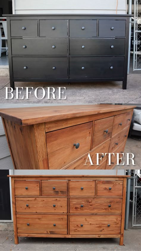 I found this IKEA dresser on Facebook Market place and decided to refurbish it for my bedroom! Full video and products are linked! Ikea Hemes Dresser, Black Hemnes Bedroom, Refinished Ikea Dresser, Ikea Hemmes Dresser, Ikea Hemnes 6 Drawer Dresser Hack, Diy Redo Bedroom Furniture, Refinished Hemnes Dresser, Hemnes Dresser Living Room, Bedroom Black Dresser Decor