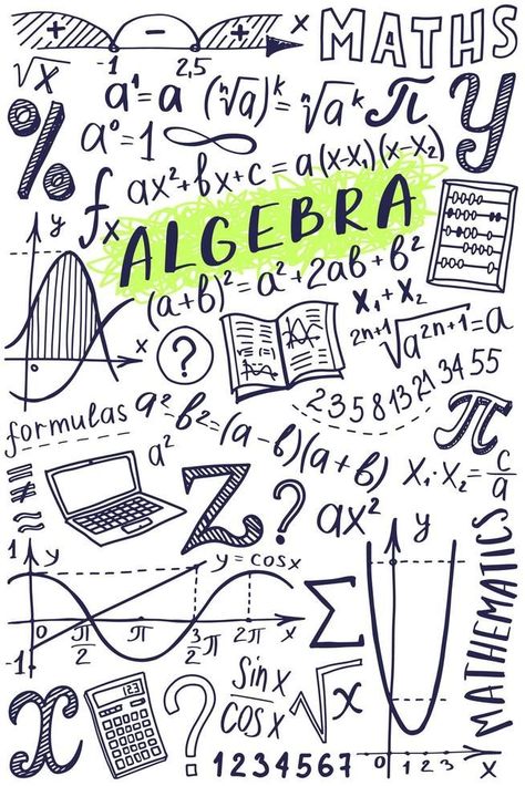 Maths symbols icon set. Algebra or mathematics subject doodle design. Education and study concept. Back to school background for notebook, not pad, sketchbook. Hand drawn illustration. Algebra Cover Page, Algebra 1 Posters, Subject Design Notebook Math, Maths Doodles Ideas, Algebra Notebook Cover Ideas, Mathematics Notebook Cover, Math Symbols Design, Algebra Notebook Cover, Math Doodle Art Ideas