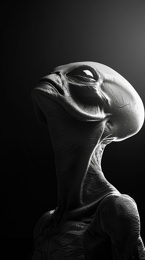 #GreyAlien #Realistic #BlackAndWhite #HighQuality #Reflection Alien Side Profile, Grey Aliens, Black And White Color Scheme, Alien Pictures, White Color Scheme, Inspirational Digital Art, Ufo Art, Alien Artwork, Alien Face