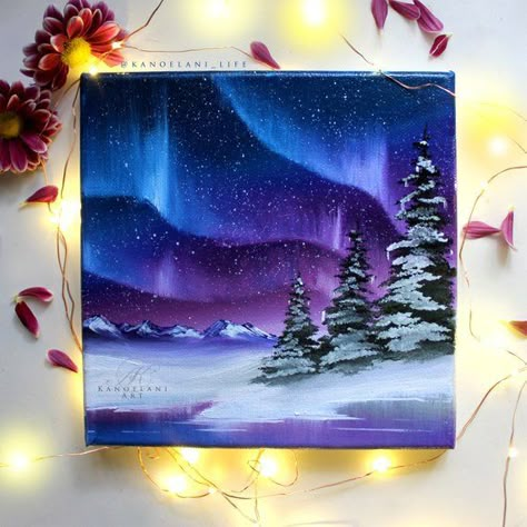 Carcase Iphone, Lights Painting, Northern Lights Painting, Winter Landscape Painting, Painting Winter, Winter Painting, Canvas Painting Diy, Simple Acrylic Paintings, Paint Night