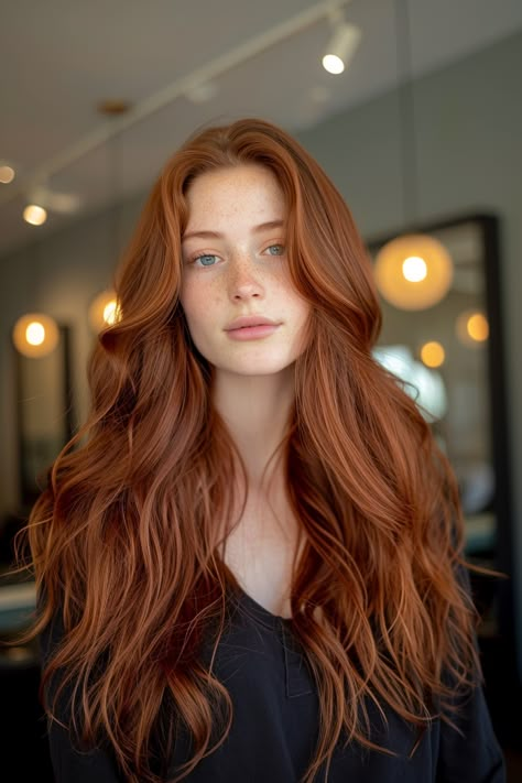 Medium Length Haircut Redhead, Copper Lowlights On Red Hair, Red Hair Haircuts, Red Hair Hazel Eyes, Red Hair Summer, Summer Red Hair Color, Summer Red Hair, Red Head Hair, Copper Orange Hair