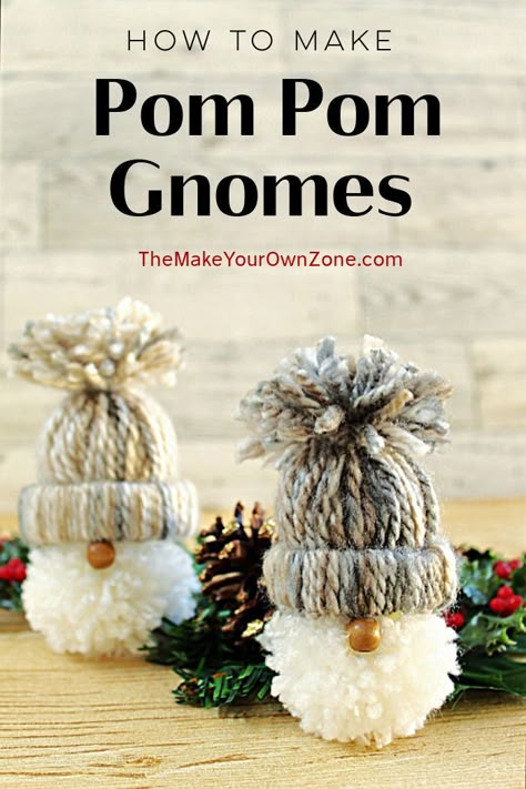 Yarn Pom Pom Gnomes Pom Pom Gnomes, Christmas Yarn Crafts, Yarns Ornaments, Toilet Paper Crafts, Christmas Yarn, Pom Crafts, Handmade Christmas Crafts, Gnomes Diy, Yarn Pom Pom