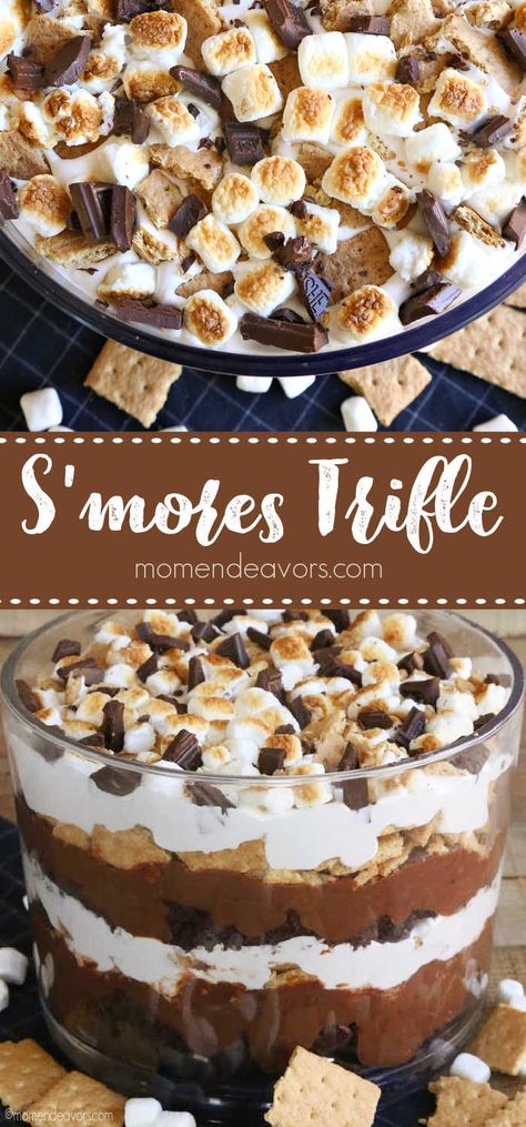 S’mores Trifle Dessert, Layered Fall Desserts, S’more Trifle, Smore Trifle Desserts, Triffle Desserts Brownie, Angel Food Cake Desserts Trifle, Easy Throw Together Dessert, Layered Truffle Desserts Puddings, Truffle Layer Dessert