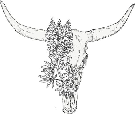 i designed this tattoo for myseld using picsart and thought i should share it for other people to use for their own or for inspiration Longhorn And Flower Tattoo, Long Horn Tattoo For Women With Flowers, Longhorn Bluebonnet Tattoo, Cow Head Tattoo Woman, Steer Head Tattoo With Flowers, Feminine Bull Skull Tattoo, Longhorn Tattoos, Western Tattoo Designs, One Line Cow Tattoo