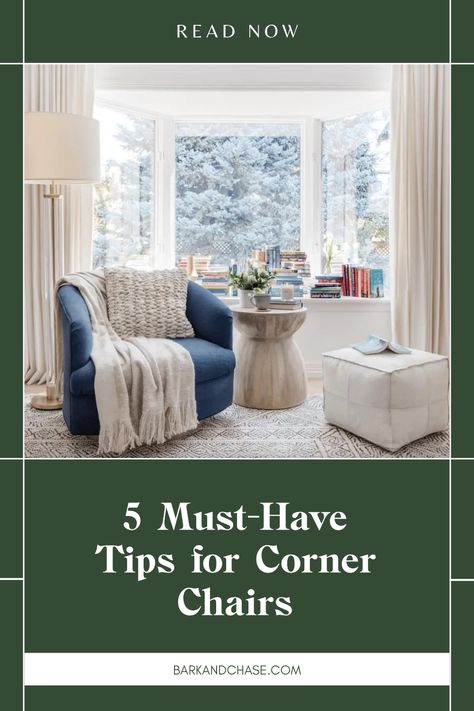 Searching for the perfect corner chair for your bedroom? Look no further! This guide shares five essential tips to help you choose the cutest and most comfortable corner chair that meets your style and needs. From considering the chair's dimensions, style, and fabric, to ensuring it fits in with your bedroom's overall design, these tips cover everything you need for a stylish little nook. Upgrade your bedroom with the ultimate corner chair that blends functionality with aesthetic appeal. Let's get cozy and creative with your space! Styling A Bedroom Corner, Lounge Chairs For Bedroom, Corner Chair For Bedroom, Chairs For Bedroom, Lounge Chair Bedroom, Corner Chairs, Chair For Bedroom, Bedroom Corner, Relaxing Chair