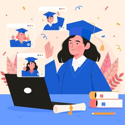 Virtual graduation ceremony Free Vector | Free Vector #Freepik #freevector #school #education #student #graduation Graduate Illustration, Graduation Illustration, Library Icon, Travel Doodles, Education Student, Education Banner, Graduation Art, New Student, Work Goals