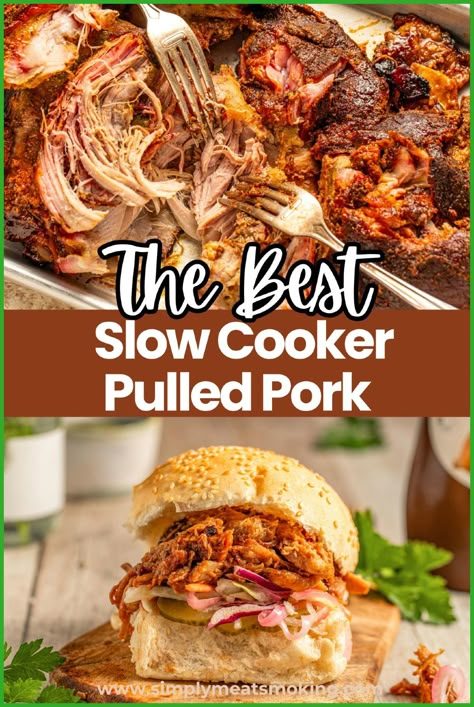 This simple crockpot pulled pork recipe is great for busy days. Toss a pork shoulder into your slow cooker with BBQ sauce, let it cook, and you’ve got tender pulled pork ready for sandwiches or a pot roast-style meal. Add a splash of apple juice or Dr. Pepper for extra flavor. Perfect for sliders or tacos, this recipe is easy to make and always a hit. Click to see the recipe for slow cooker pulled pork. Pulled Pork Crock Pot Recipes No Bbq, Low Sodium Pulled Pork Crock Pot, The Best Pulled Pork In A Crock Pot, Quick Pulled Pork Crock Pot Recipes, Crockpot Bbq Pork Roast, Pulledpork Slowcooker Easy, Frozen Pulled Pork Crock Pot, Pork Roast With Apple Juice, Pulled Pork Shoulder Crock Pot