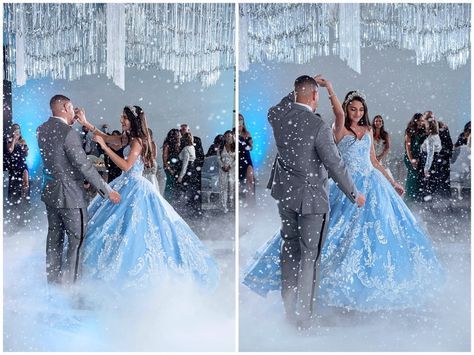 Winter Wonderland Quinceanera Dress, Winter Quinceanera Ideas, Winter Wonderland Quinceanera Theme, 15 Party Ideas Quinceanera, Butterfly Quinceanera Theme, Winter Wonderland Quinceanera, Winter Quinceanera, Quinceanera Theme, Snow Photoshoot