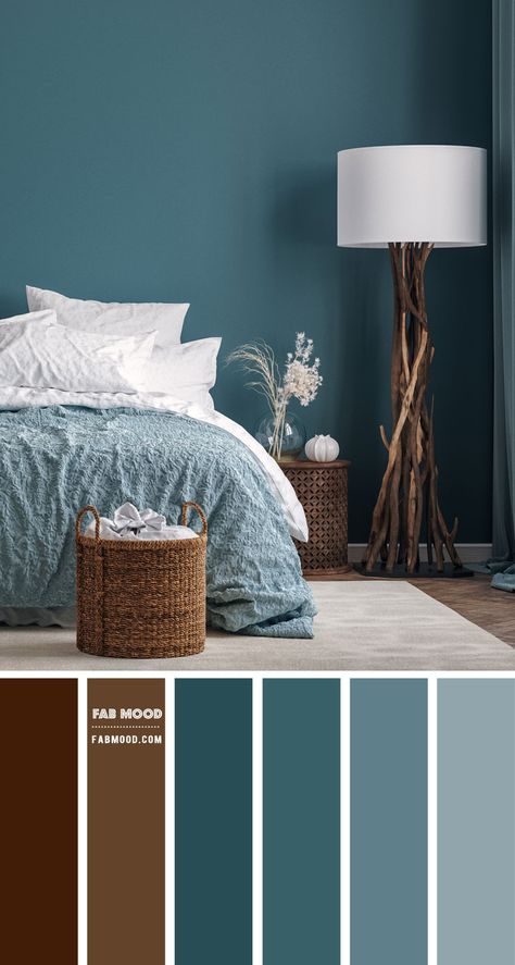 Brown and Teal Bedroom Colour Scheme | Blue Teal Bedroom Walls Teal Bedroom Walls, Bedroom Colour Schemes, Dark Teal Bedroom, Beautiful Bedroom Colors, Teal Interiors, Bedroom Colour, Bedroom Color Combination, Teal Bedroom, Bedroom Colour Palette