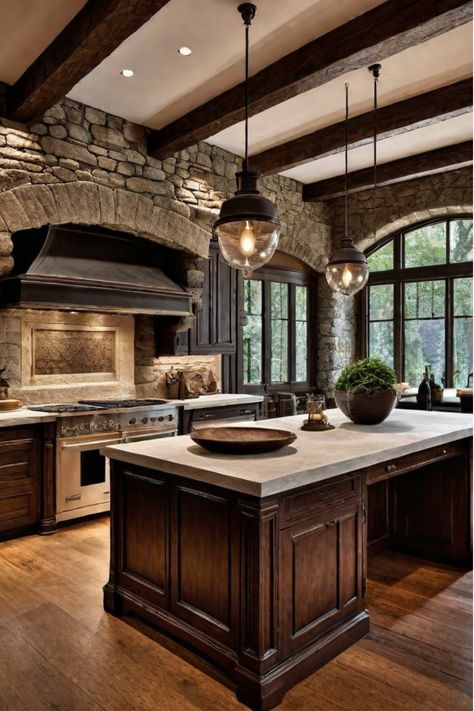 Spacious traditional kitchen with a mix of custom cabinetry and open shelving Kitchen Design Old Style, Old World Kitchen Ideas, Spanish Style Homes Interior Kitchen, Old Money Kitchen, Country Home Aesthetic, Traditional Home Kitchen, Warm Wood Kitchen, Modern Farm Kitchen, Traditional Kitchen Design Ideas