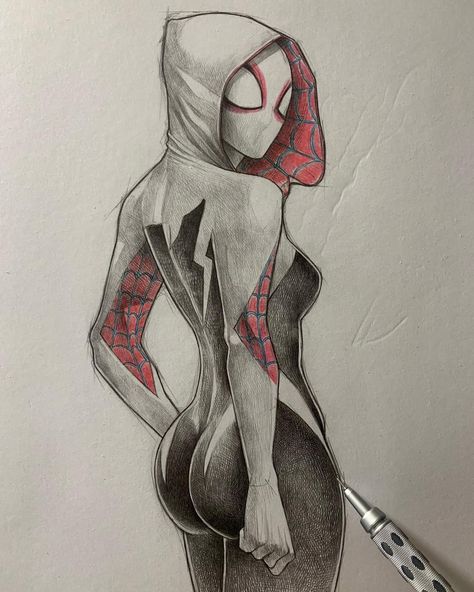 Spider Gwen Art, Spiderman Sketches, Marvel Art Drawings, Comic Art Sketch, Drawing Superheroes, Spiderman Drawing, Spiderman Art Sketch, Drawing Hands, Marvel Drawings