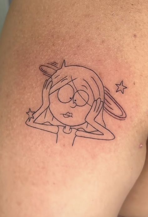 Lizzie Mcguire Cartoon Tattoo, Animated Lizzie Mcguire, Barney Tattoo Ideas, Disney Channel Tattoo Ideas, Cartoon Small Tattoo, Nickelodeon Tattoo Ideas, Cute Cartoon Tattoos For Women, Disney Channel Tattoo, 13 Going On 30 Tattoo