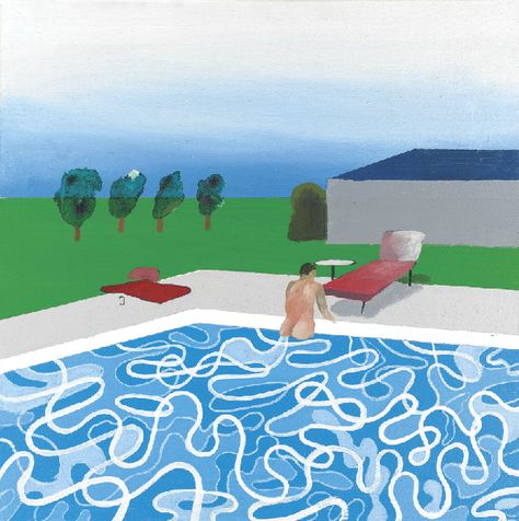 Swimming-Pool-by-David-Hockney Swimming Pool Artwork, Hockney Swimming Pool, Pop Art Mural, David Hockney Pool, Pool Artwork, Pool Painting, David Hockney Paintings, Pool Drawing, David Hockney Art