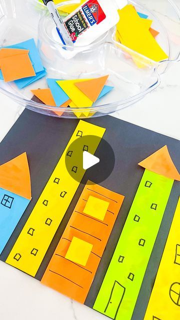 Kelly | Preschool & Kinder Activities on Instagram: "Cut paper shapes are perfect for creating a shape city! Give this construction themed activity a try and follow @engaging_littles for more themed learning activities. #preschool #kindergartenactivities #kidsmath #shapeactivities #preschooler #prekathome #homeschoolactivities #sahm #kindergartenathome #createandlearn #learningisfun #easykidsactivities #constructiontheme #iteachkinder #momswithkids #kidslearning #learningisfun #prekindergarten My City Preschool Activities, Shape Activities Preschool Crafts, Build A City Preschool, Builders And Fixers Preschool, Shape Collage Preschool, Construction Ideas For Preschool, Building Study Preschool Art, Build A City Printable Free, Buildings Preschool Activities