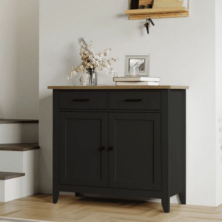 Homfa Entryway Storage Cabinet with 2 Drawers and 2 Doors, Wood Accent Cabinet for Living Room, Black Black Entry Table, Small Entry Tables, Wood Accent Cabinet, Entryway Storage Cabinet, Living Room Storage Cabinet, Cabinet For Living Room, Hallway Cabinet, Entryway Cabinet, Accent Storage Cabinet