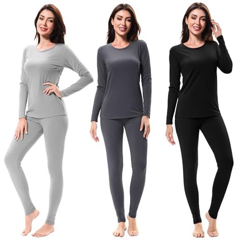 URATOT 3 Sets Women's Thermal Underwear Set Fleece Lined Long Johns Thermal Underwear Base Layer for Women Cold Winter Thermal Set Women, Layering Hacks, Stylish Winter Boots, Women's Winter Fashion, Layered Outfits, Thermal Pajamas, Winter Fashion Trends, Womens Thermal, Outfits Stylish