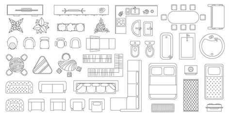 Interior Blueprint, Living Room Top View, Floor Plan Furniture, Furniture Rendering, Furniture Top View, Map Elements, Plan Furniture, Vector House, Table Top View