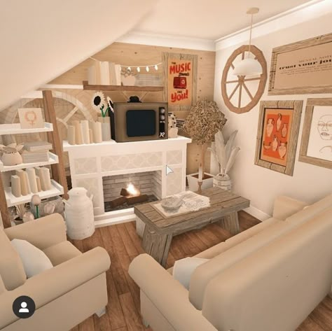 Bloxburg Rooms, Bloxburg Interior, Modern Family House, Tiny House Bedroom, Bloxburg Building, Blox Burg, Bloxburg Build Ideas, Cute Living Room, Roblox House