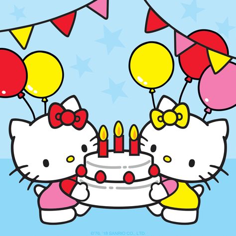 Happy Birthday Twin Sister, Hello Kitty Happy Birthday, Happy Girls Day, Happy Halloween Gif, Hello Kitty Vans, Hello Kitty Imagenes, Snoopy Birthday, Hello Kitty Drawing, Hello Kitty Birthday